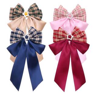 Children's British Plaid Bow Ribbon Tassel Super Fairy Sweet Elegant Girl Student Top Clip Hairpin Bow Tie