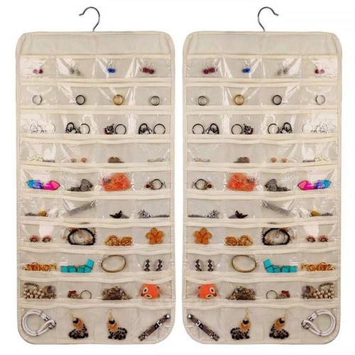 80 grid storage bag non-woven double-sided jewelry hanging bag door cabinet storage bag necklace jewelry dust-proof storage box