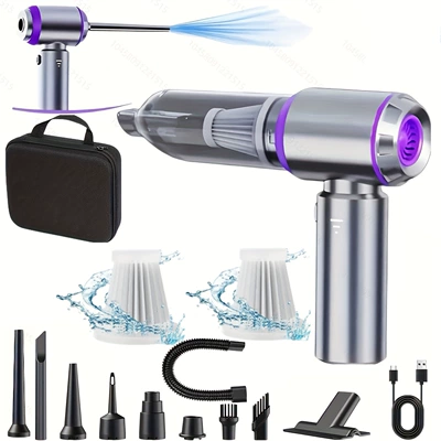 Car Vacuum Cleaner with Wireless Power Display, Portable, High Suction Power, Household Handheld Dust Remover, Small Mini Dust Blower (Tozsoranlar) - vacuum-cleaner-127-silver-gray-purple-package