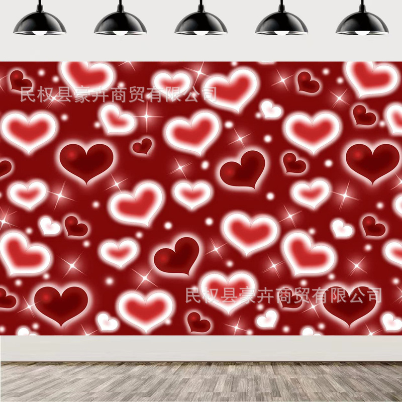 New Cross-border Valentine's Day Red Love Photography Background Cloth Amazon Holiday Party Decoration Banner Hanging Cloth