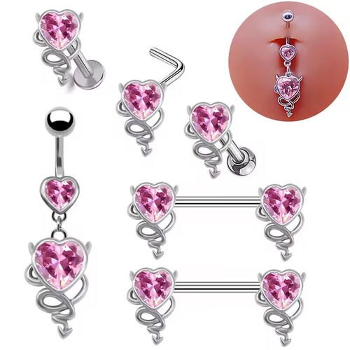 Gaibei European and American cross-border heart-shaped navel ring, navel nail, devil nose nail, lip nail, breast ring, earring, stainless steel jewelry