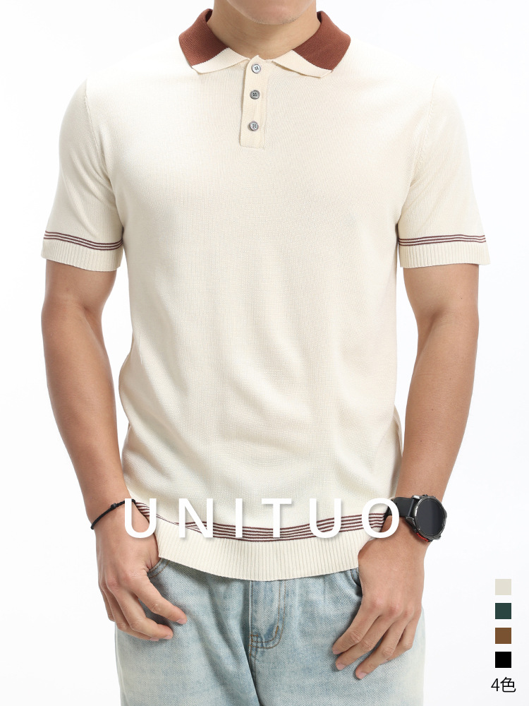 Nuevo polo de hielo de punto para hombres, camiseta de manga corta, vieja camiseta de negocios de alto nivel, camiseta de concha casuales para hombres