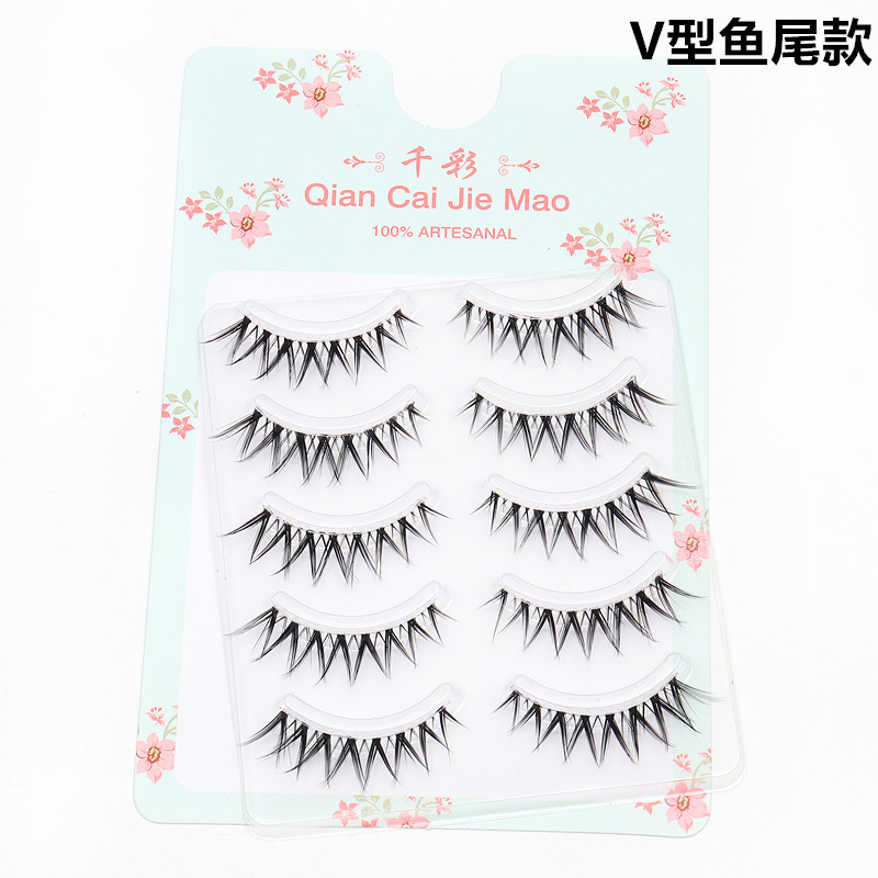 Cinco pares de Barbie pequeño diablo maquillaje Tai pestañas de aire natural desordenado pulido punta cola transparente tallo fino pestañas postizas