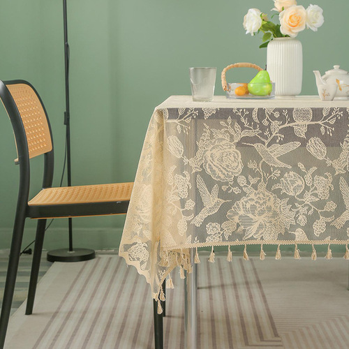 New lace rectangular tablecloth coffee table tablecloth no-wash simple tassel tablecloth home Nordic style release
