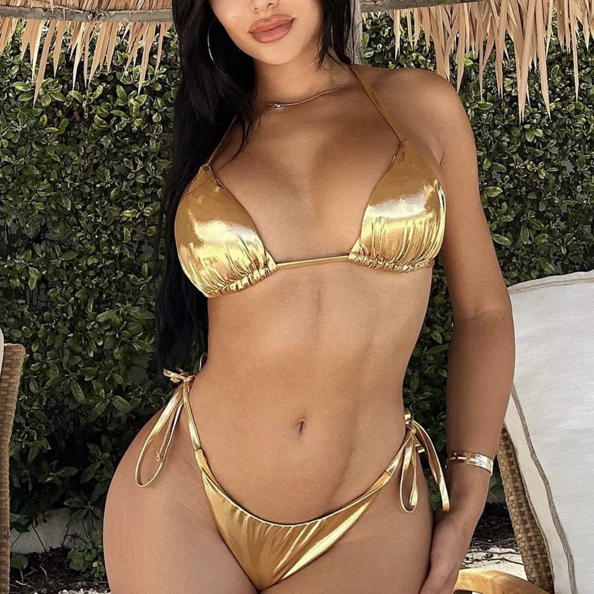 欧美外贸分体比基尼系带分体泳衣两件套Куртк纯色露背2024