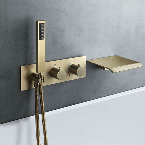 Hotel high-quality waterfall bathtub faucet copper gun gray bathroom home wall-mounted concealed shower set