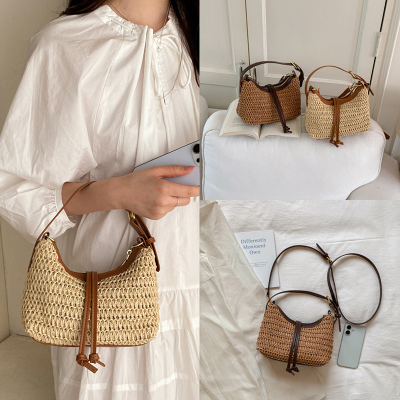 Woven Bag for Women, Fashionable Beach Vacation Beach Bag, Casual Retro Niche Korean Style Lazy Style Straw Crossbody Bag