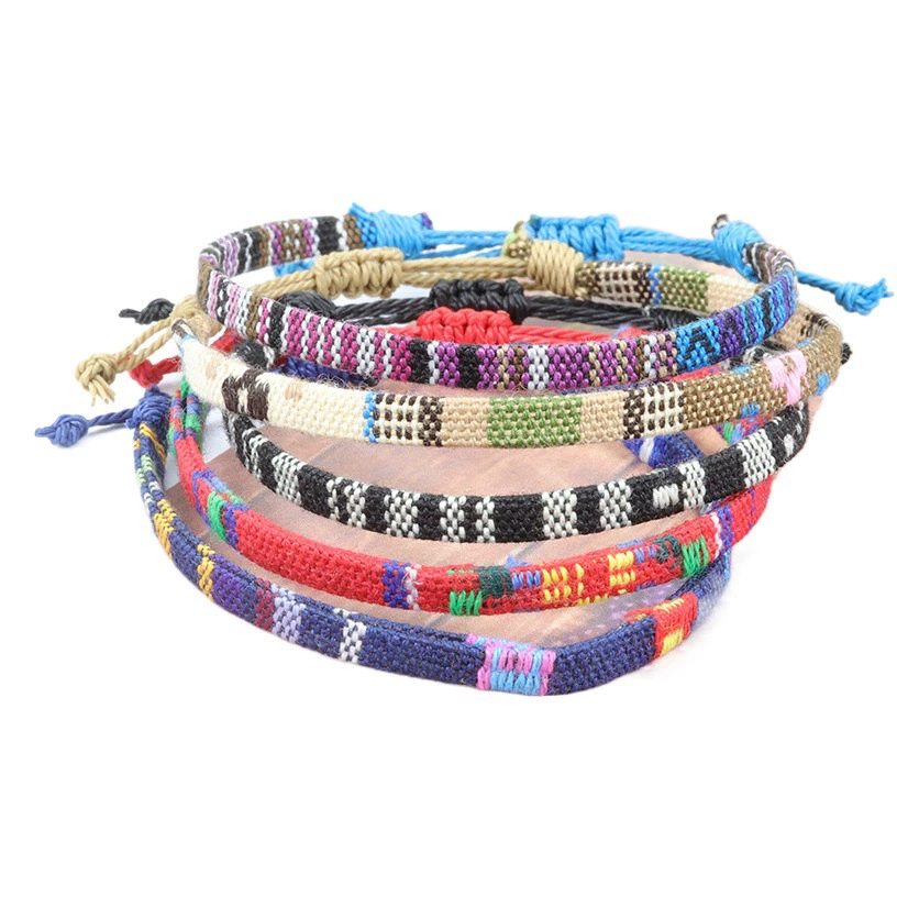 Amazon Горячие Продажи Непала Стиль Хлопчатобумажной Ткани Радужный ножной браслет Универсальный Цвет Активности Лодыжки Веревки