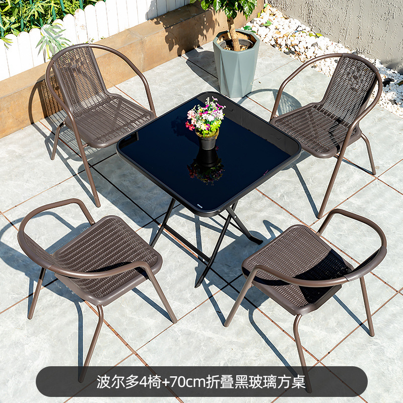 Juego de mesa y sillas de patio de hierro forjado con sillas de mimbre, para jardín