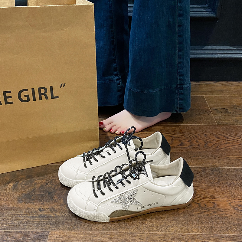 Imitation Leather Korean Style Sports Casual Shoes for Women, Retro Sneakers, Color Matching Star Dirty Shoes, Inner Heightening Moral Training Shoes