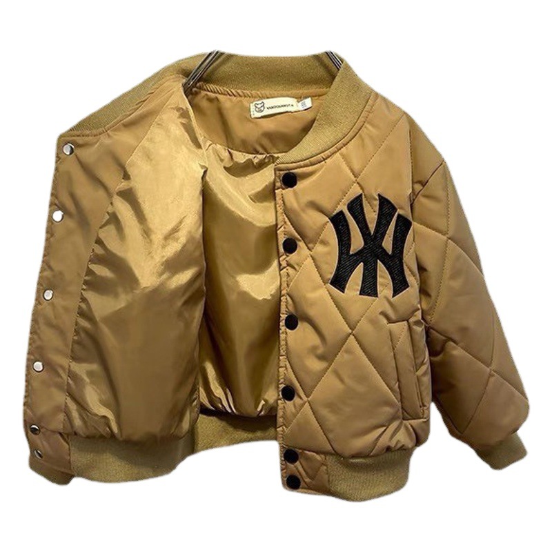 Abrigo de otoño profundo para niños 2023 nuevo y guapo bebé acolchado ropa de béisbol engrosada ropa ligera de algodón acolchada para niños de moda