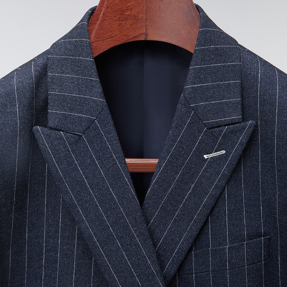 2022 nuevo traje de hombre traje de zafiro azul a rayas cruzado coreano traje casual de dos piezas trajes de hombre