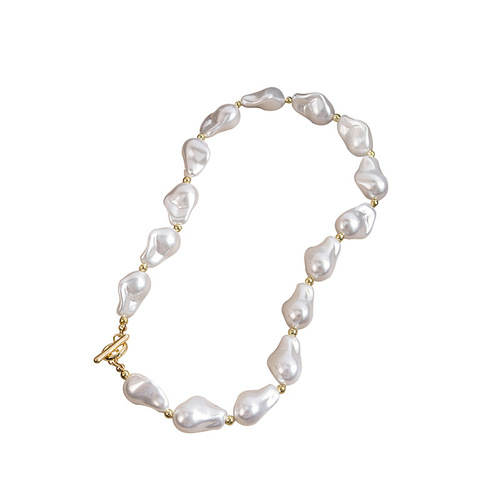 French retro large irregular baroque pearl necklace OT lock exaggerated bracelet Cuban chain jewelry for women