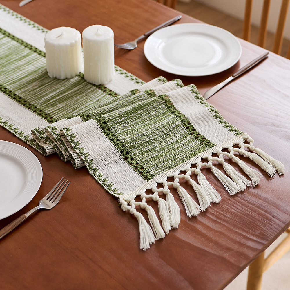 Tabla de lepra de algodón Bandera de soda Nudo pequeño fresco Salvia verde Fiesta decoración de mesa de té almohadilla de mesa