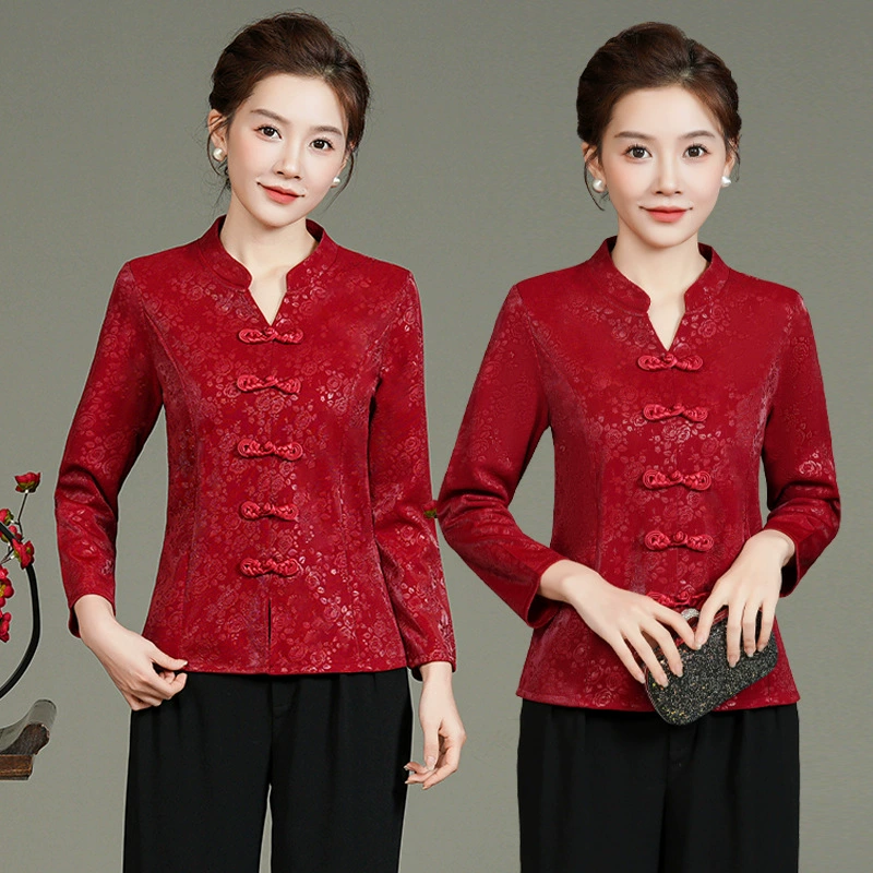 Новый китайский весенний и осенний топ Cheongsam с длинными рукавами