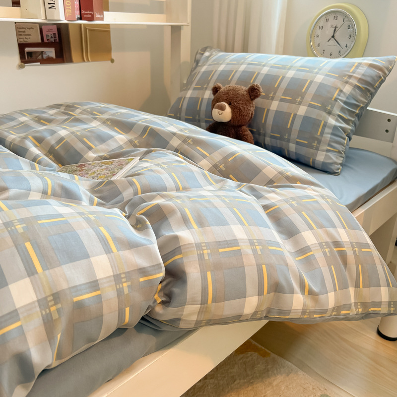 25 ropa de cama de estudiante de algodón lavado de nuevo estilo, sábanas de tres piezas, funda de edredón de cuatro piezas, dormitorio de alquiler, dormitorio dedicado