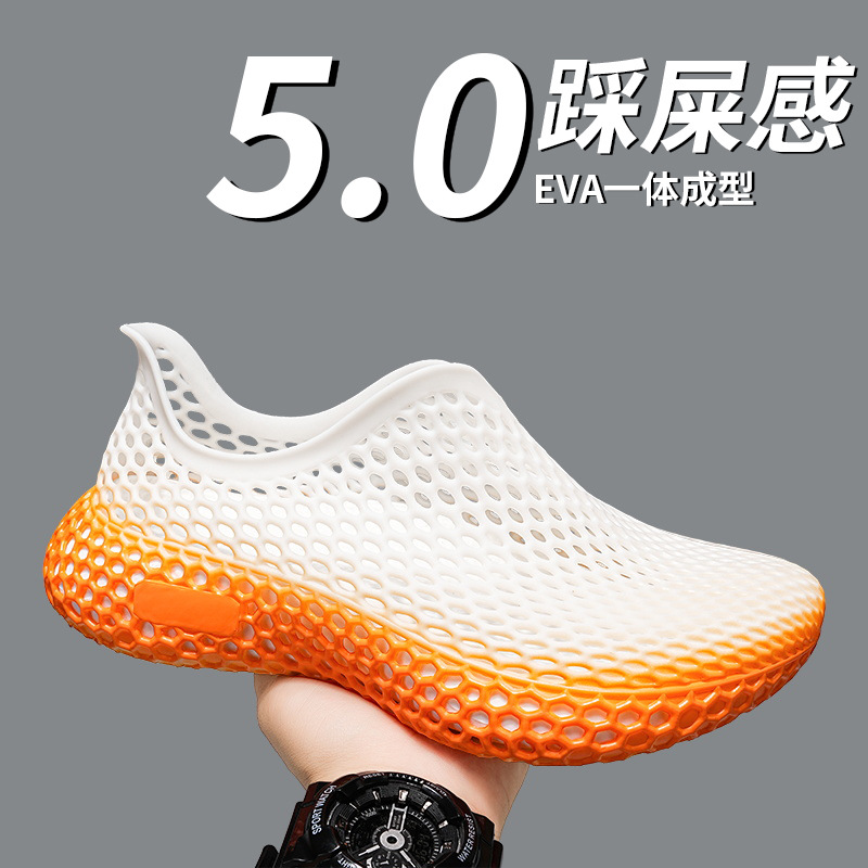 Hombres y mujeres impresión 3D zapatos agujeros zapatos de verano mallas huecos sandalias casuales al aire libre transpirables con suela gruesa zapatos retrocesivos