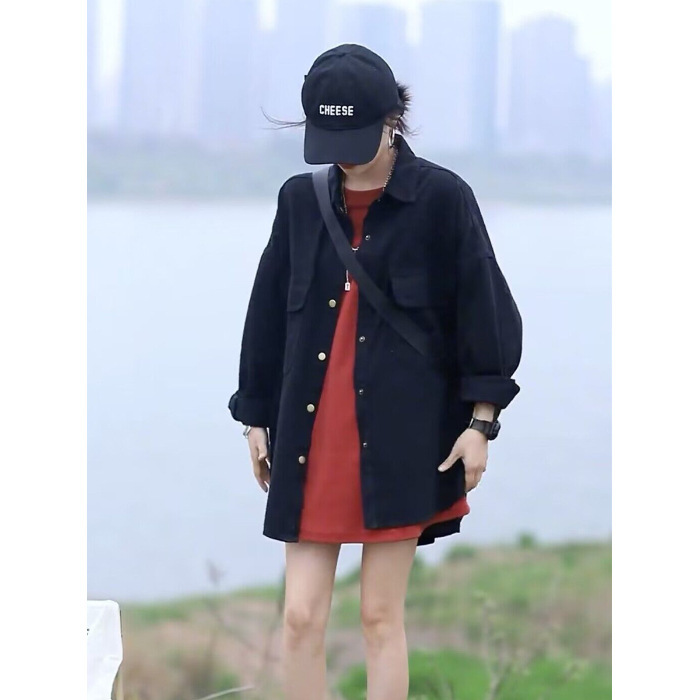 2025新款复古港风韩版衬衫外套女薄款春秋休闲宽松显瘦中长款上衣|undefined