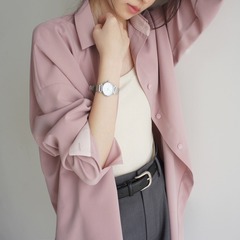 霧粉衝突色デザイン感長袖ゆったりシャツ垂れ下がってしわになりにくい25年春上着優しい襟折り