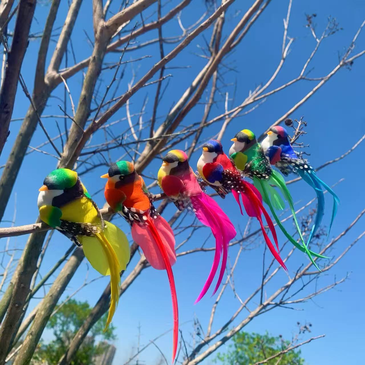 Artificial Bird with Colorful Real Feathers Cute Ornament for Living Room, Green Plants, Bonsai, Garden, Kindergarten, Balcony, Wall Decoration