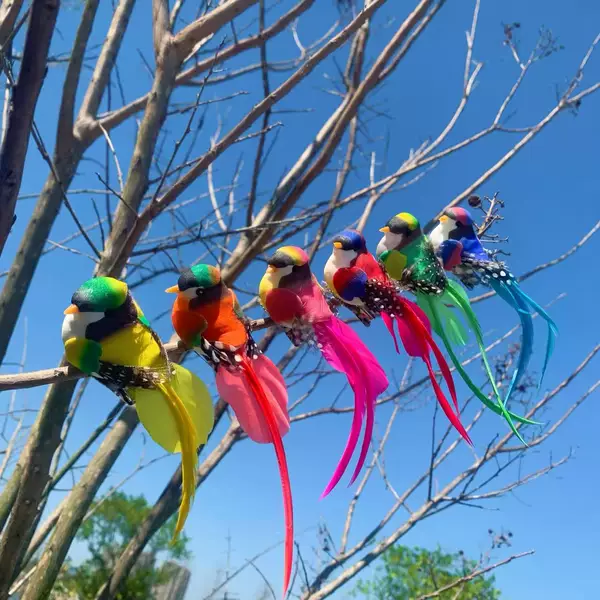 Artificial Bird with Colorful Real Feathers Cute Ornament for Living Room, Green Plants, Bonsai, Garden, Kindergarten, Balcony, Wall Decoration