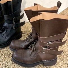 大きいサイズの41-432025新型mui高筒機関車の靴の騎士の靴の女性の太さと西部のカウボーイの靴の長い筒のファッション