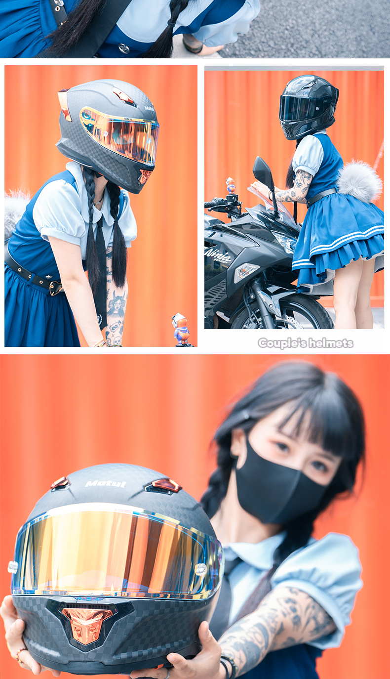 Carbon Fiber Motorcycle Helmet for Men and Women, Suitable for All Seasons, Full-Face Motorcycle Helmet with 3C Certification, Scooter Cruise Helmet