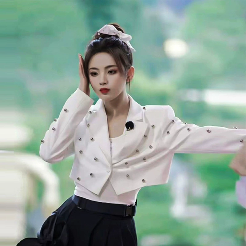 Элитный дизайнерский костюм для женщин, в стиле знаменитости Ян Чаойу, миниатюрный размер, с обильной вышивкой бисером, короткая куртка с длинными рукавами.