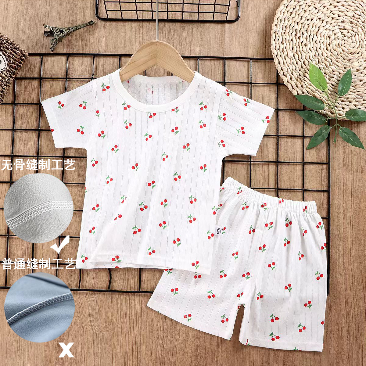 Traje de manga corta para niños de verano pijamas de algodón para Bebés Ropa de aire acondicionado de clase A ropa de verano para Niños y Niñas Ropa Para el hogar