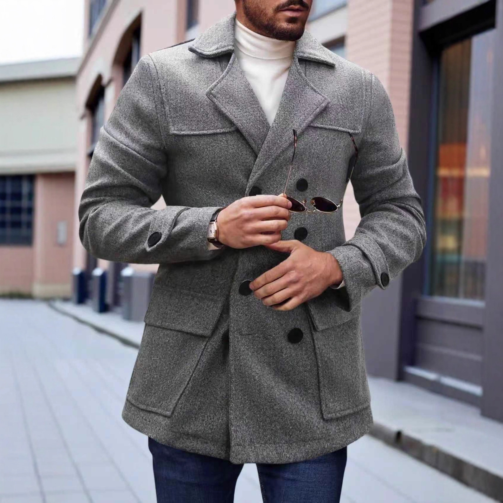 Abrigo de Lana Cruzado Retro para Hombre, Estilo Europeo y Americano, Nuevo Otoño/Invierno 2025, Amazon