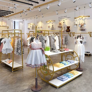 服装店落地架童装店装修效果图流水台中岛整套展示架服饰中岛架