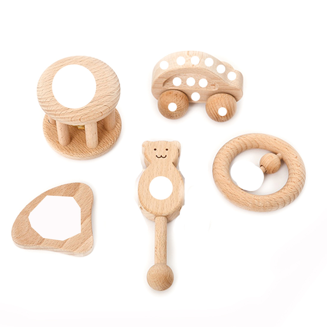 幼兒玩具新生兒套裝玩具嬰幼兒榉木無漆磨牙搖鈴幼兒包套裝