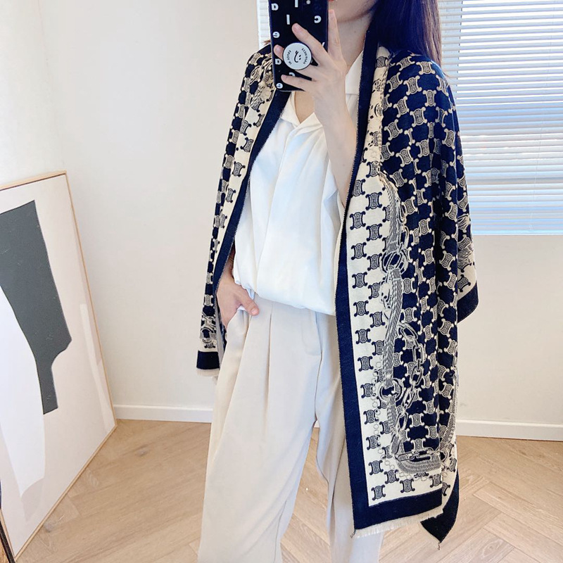 2021 estilo occidental europeo y americano Cadena de Cachemira cálido chal exterior otoño e invierno nuevo chal cepillado de dos colores de doble cara para mujeres