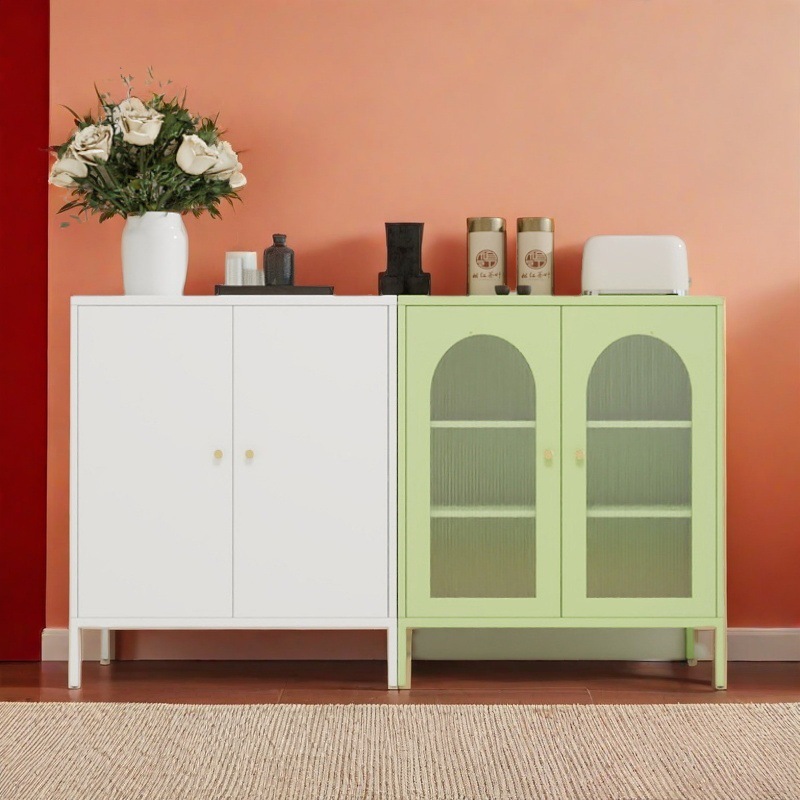Wine cabinet tea cabinet metal cabinet iron art dining side cabinet double door metal cabinet floor European simple storage cabinet