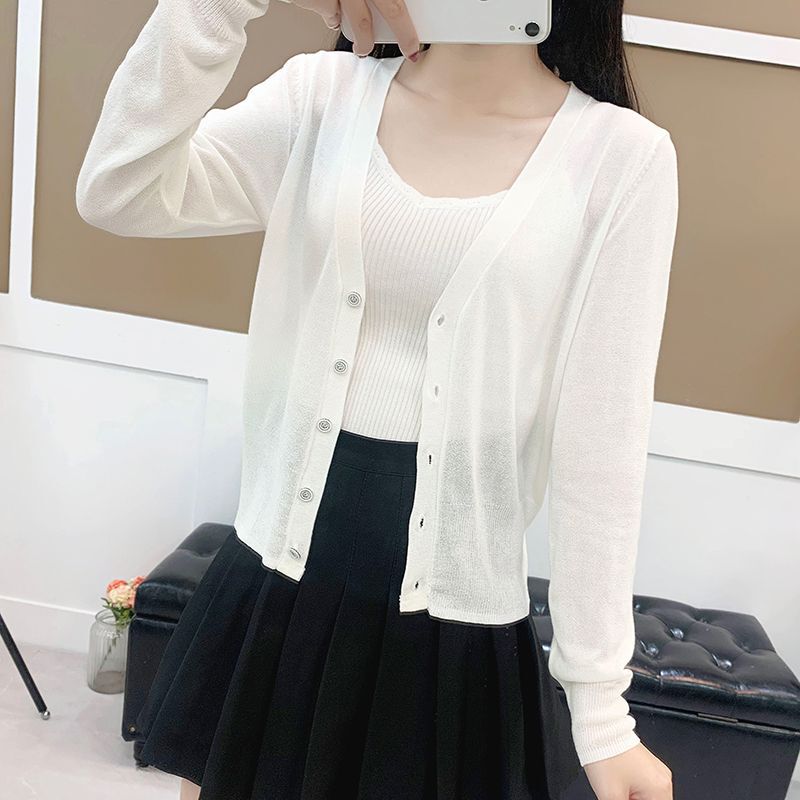 Ice Silk Thin Knitted Cardigan Short Outerwear Summer Sun Protection Clothing for Women New Korean Version Air Conditioning Shawl Versatile