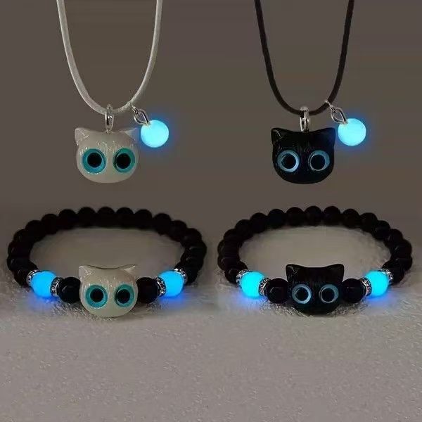 Luminous Cat Bracelet Niche Bestie Student Handmade Necklace Girlfriend Bracelet High Appearance Versatile Simple