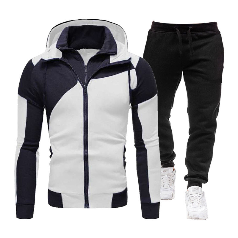 2024 New Men's Personalized Colorblock Double Layer Zip Hooded Cardigan Slim Fit Sweater_voghion.com