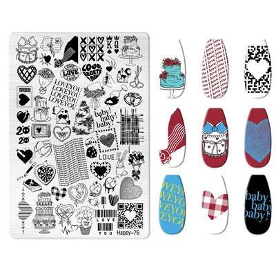 Nail Art Stamping Plate Kt Dırnaq bəzəkləri - happy-076-with-back-plate