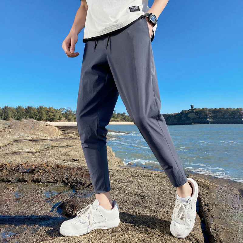 2022 New Outdoor Spring and Summer Sports Pants Casual Men's Ice Silk Pants Quick-drying Ankle-length Pants Small Leg Flat Leg Pants Cross-border