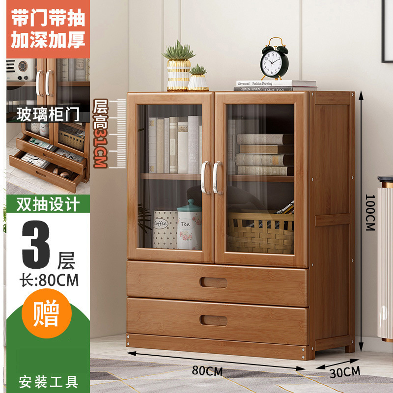 서랍 80CM 모델이 포함된 3단 이중문 [투명 캐비닛 도어]