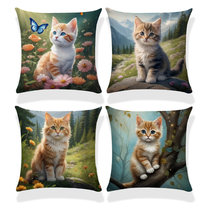 Amazon's Best-Selling Cute Animal Print Pillow Cover Abstract Cat and Dog Living Room Sofa Decorative Square Pillow Cover