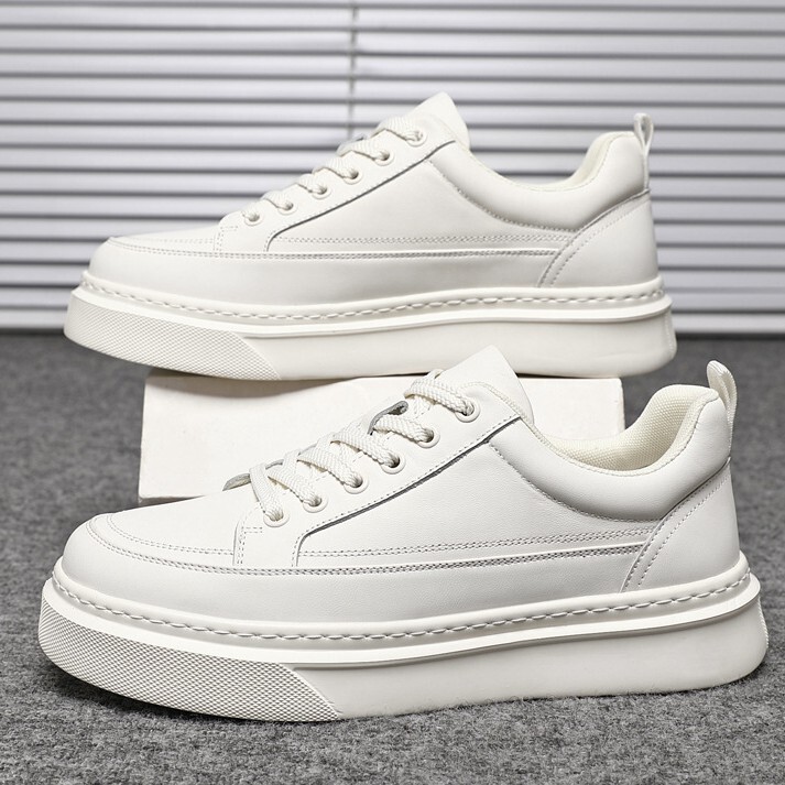 2026 New First-Layer Cowhide White Shoes, Casual Business Sports Sneakers, Versatile Thick-Soled Heightening Men's Fashion Singles