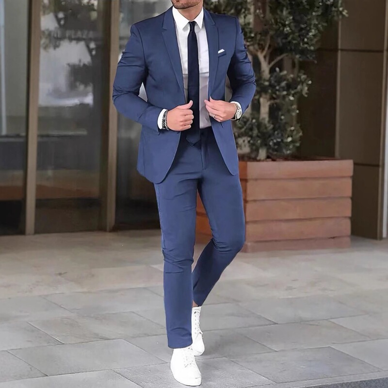 Cross-Border New Men's Groom Suit Two-Piece Set Solid Color Slim Fit Banquet Formal Suit Jacket and Trousers Cross-Border New Men's Groom Suit Two-Piece Set Solid Color Slim Fit Banquet Formal Suit Jacket and Trousers