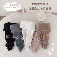 Children's tights with thermal and thick padding, autumn and winter cartoon rabbit pattern, wholesale thermal base socks for girls