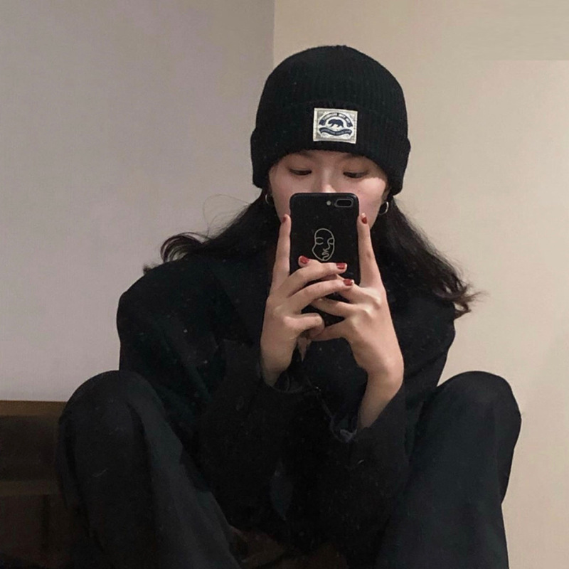 Japanese lines black cartoon cloth jewabar hat female autumn and winter warm ear hair vertical cold hanging hair cap male tide