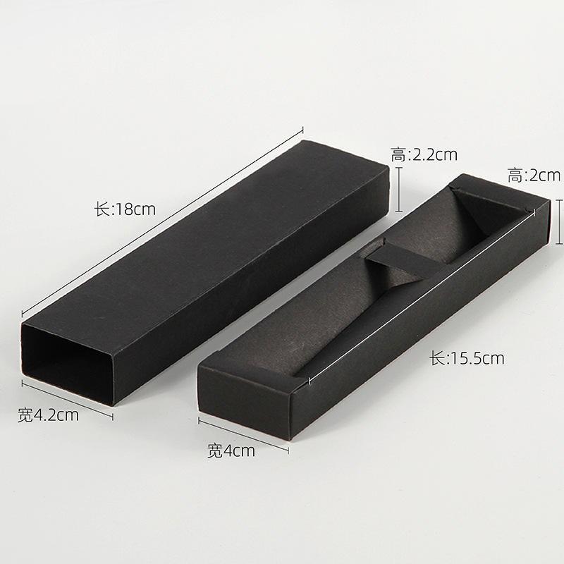 Venta al por mayor Kraft papel pluma caja papel ventana dibujo negro caja de papel plegable metal pluma caja de embalaje pluma caja de regalo