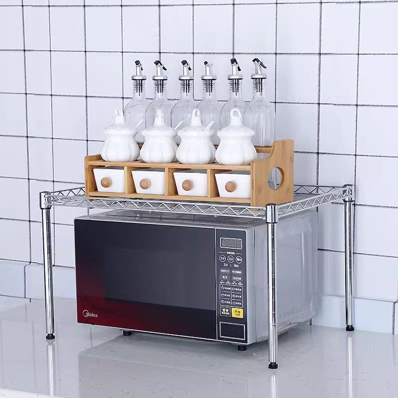 Estante de almacenamiento para horno de microondas doméstico medieval con cesta de tracción estante de almacenamiento para la mesa de cocina arrozera