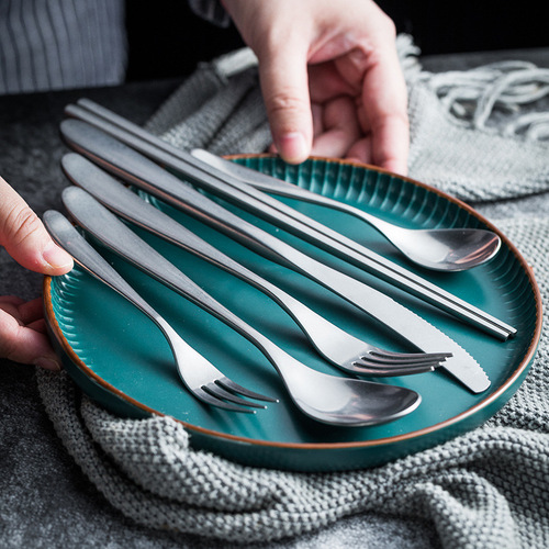 Crescent Series Retro Old Stainless Steel Western-style Knives, Forks and Spoons Snowflake Frosted Texture Frosted Dessert Spoons and Chopsticks