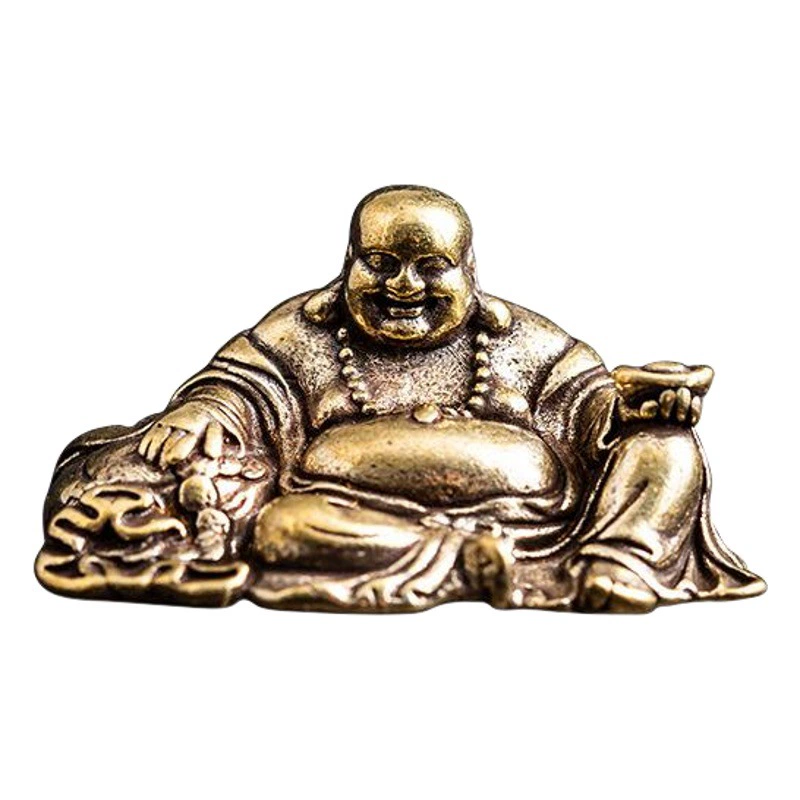 Антикварные антикварные старые бронзовые высококачественные чистые латунные маленькие украшения Майтрейя Будда украшения с маленькой ручкой настольные украшения оптом