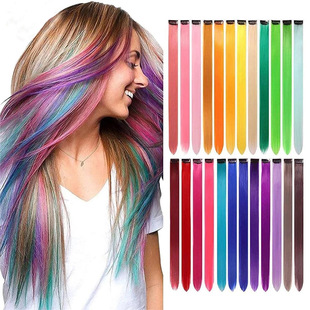 Wig Piece Colorful Hair Hanging Ear Dyed Wig Piece Hair Extension Colorful Strip Can Be Ironed Colorful One Clip Long Straight Hair Extension Spot Stable